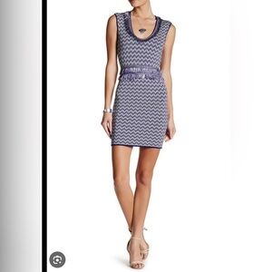 Ronny Kobo Collection Blue and White Mini Sheath Dress